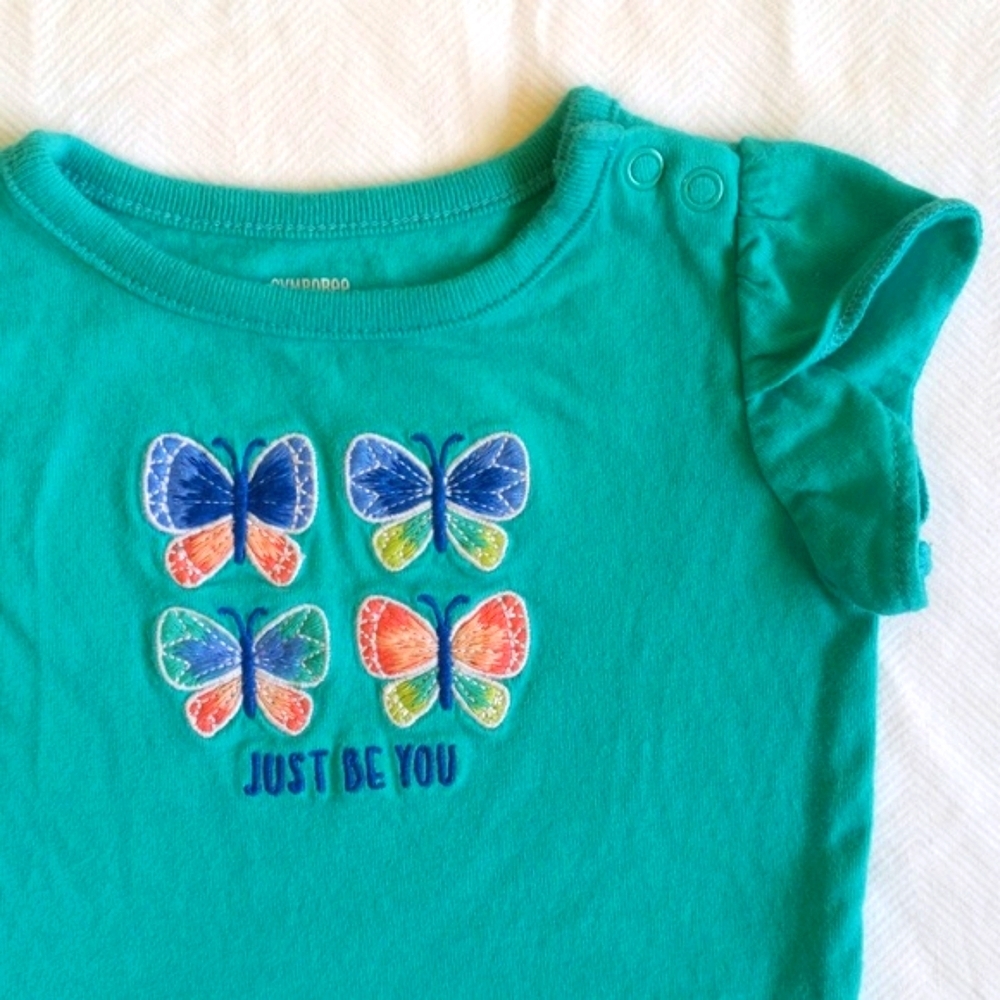 gymboree teal embroidered butterfly short sleeve bodysuit diaper shirt 3 months